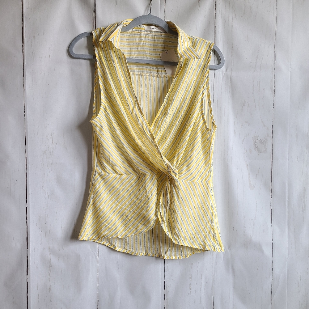 Idem Ditto yellow green stripe collared tank new blouse 70s style retro v-neck